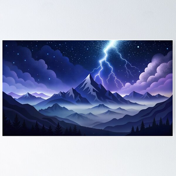 Item preview, Lightning in the Night Sky over the Mountains designed and sold by natalielaf.
