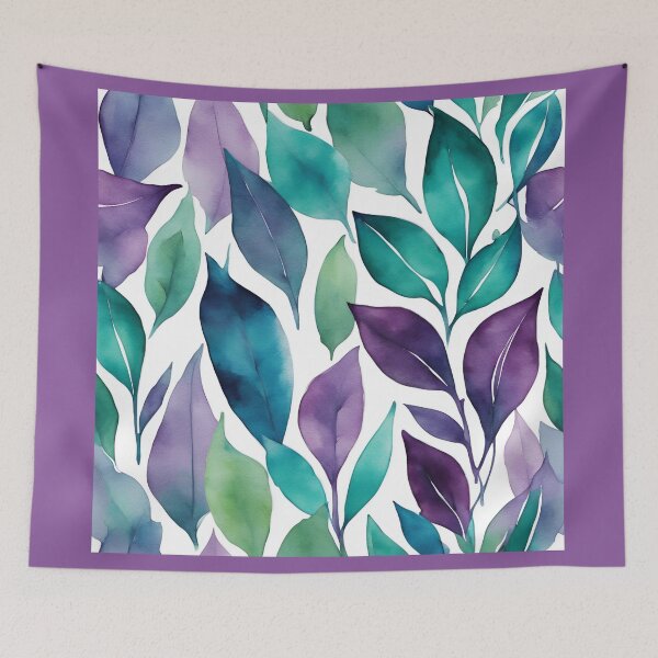 Item preview, Green Teal and Purple Leaves Pattern designed and sold by SeaStarAlex.