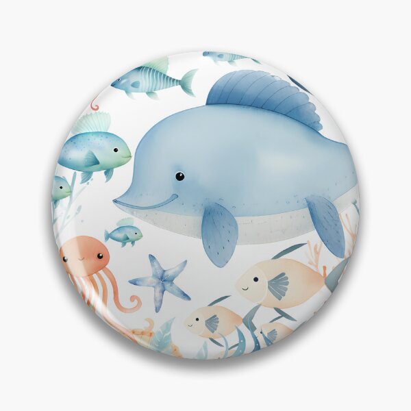 Item preview, Cute watercolor dolphin fish  in sea pastel colors designed and sold by Inktown.