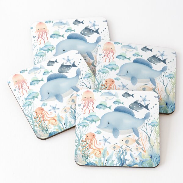Item preview, Cute watercolor dolphin fish in sea pastel colors designed and sold by Inktown.