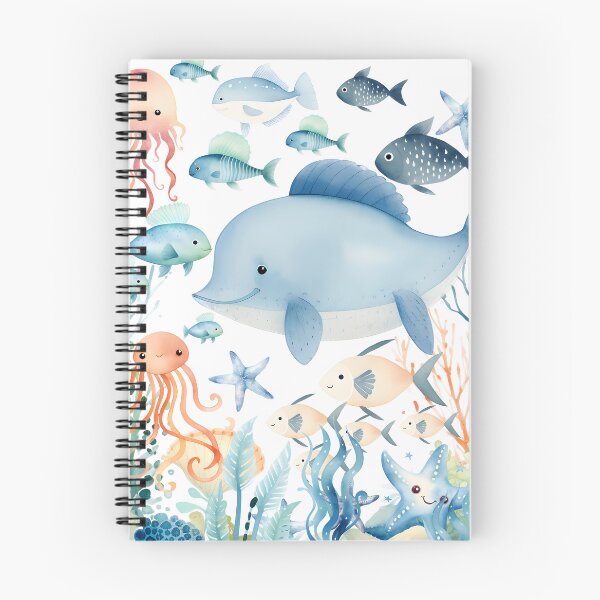 Item preview, Cute watercolor dolphin fish  in sea pastel colors designed and sold by Inktown.