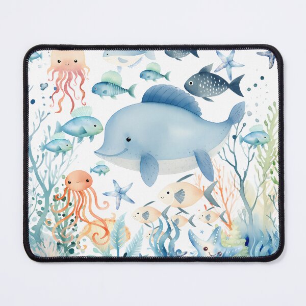 Item preview, Cute watercolor dolphin fish  in sea pastel colors designed and sold by Inktown.