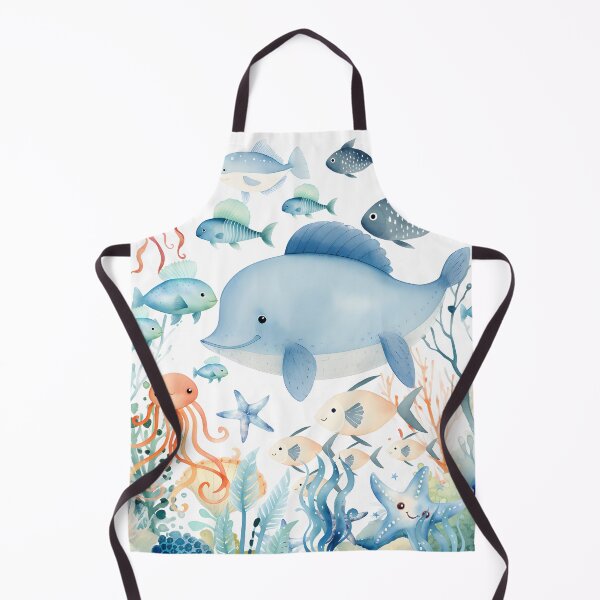 Item preview, Cute watercolor dolphin fish  in sea pastel colors designed and sold by Inktown.