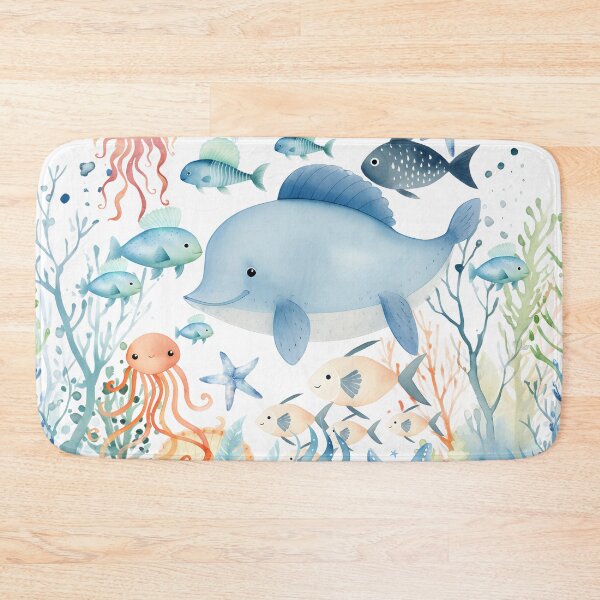 Item preview, Cute watercolor dolphin fish in sea pastel colors designed and sold by Inktown.