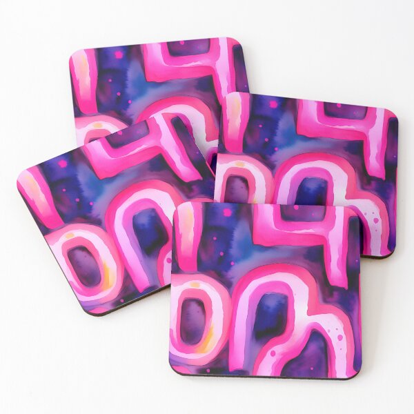 Item preview, A graffiti inspired abstract painting pattern with hot pink elements on a blue background designed and sold by kathrynchill.