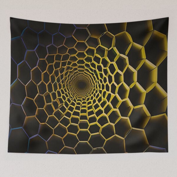 Item preview, HEXAGRID v2- A techy vortex design with yellow and blue hexagons designed and sold by Atmosferica.