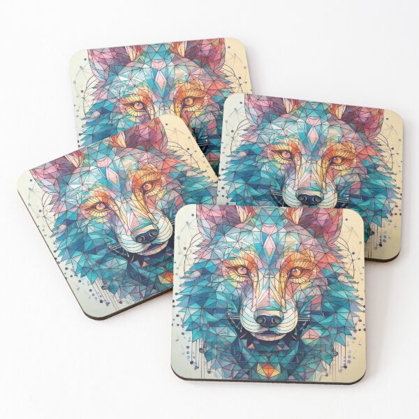 Item preview, Geometric wolf in multicolour, Geometric patterns and shapes designed and sold by navitalidesign.