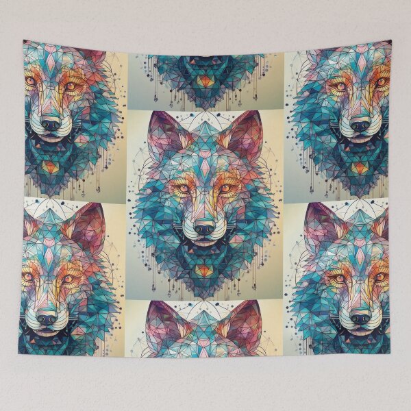 Artikelvorschau, Geometrischer Wolf in Mehrfarben, Geometrische Muster und Formen entworfen und verkauft von navitalidesign.
