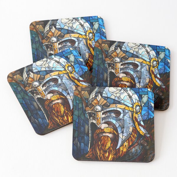 Item preview, Vibrant stained glass depiction of a fierce Viking warrior designed and sold by Artessie.