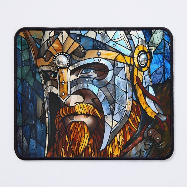 Item preview, Vibrant stained glass depiction of a fierce Viking warrior designed and sold by Artessie.