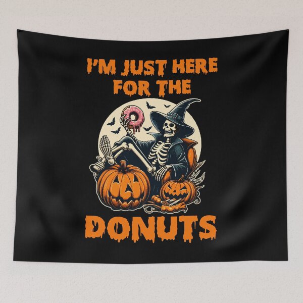 Item preview, I'm Just Here For The Donuts - Vintage Spooky Halloween Skeleton Sitting On Pumpkins And Eating Doughnut For Donuts Lovers designed and sold by Mustapha  ALAHAYANE.