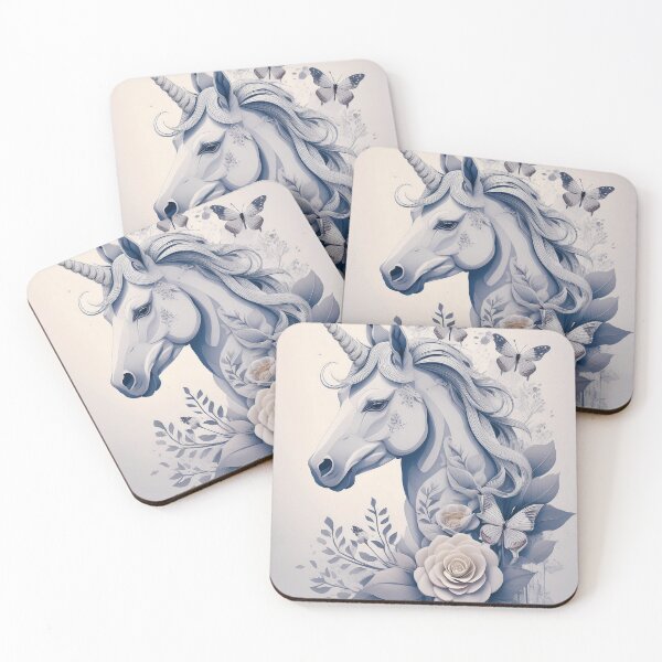 Item preview, Unicorn monochrome colour floral rose garden and butterflies  designed and sold by navitalidesign.