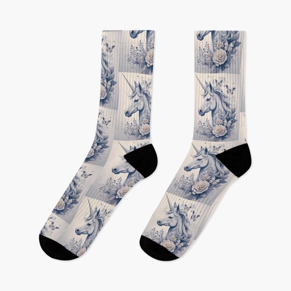 Item preview, Unicorn monochrome colour floral rose garden and butterflies  designed and sold by navitalidesign.