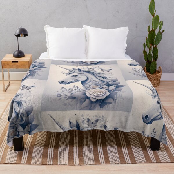 Item preview, Unicorn monochrome colour floral rose garden and butterflies designed and sold by navitalidesign.