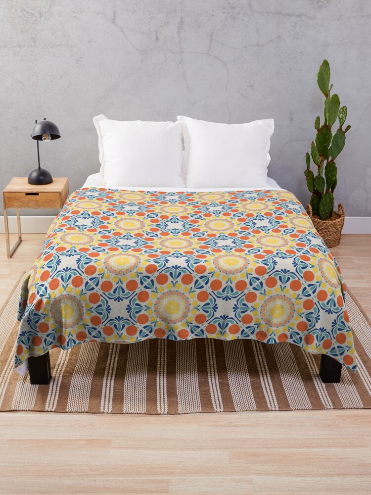 Throw Blanket, Aegean Summer Oranges And Lemons Diamond Tile designed and sold by Triplicate Limited