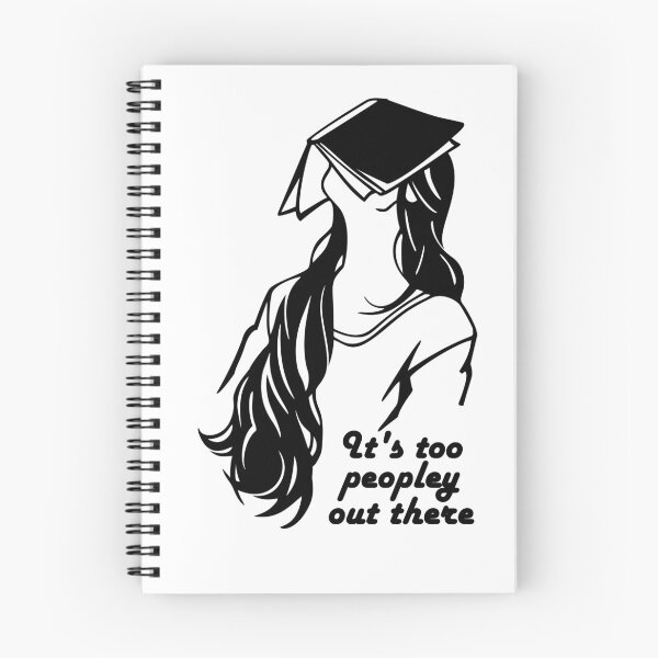 Item preview, its too peopley out there - with a long hair girl with a book on her face illustration - humorous bookish designed and sold by EmeraldeaArt.