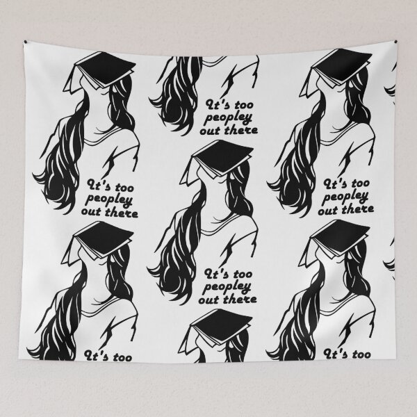Item preview, its too peopley out there - with a long hair girl with a book on her face illustration - humorous bookish designed and sold by EmeraldeaArt.