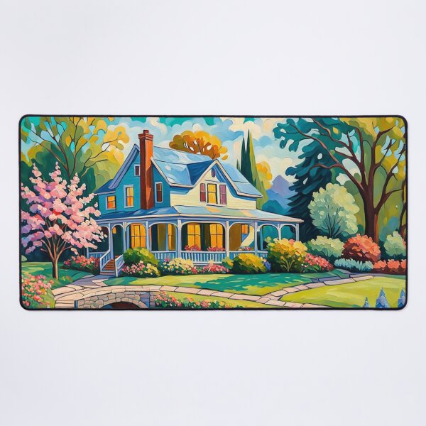 Item preview, Painting of A Beautiful Country Tiny House Nearby a Small River With Colorful Flowers Garden and Trees - Museum Epic, Expressionist Oil Painting designed and sold by MyArt23.
