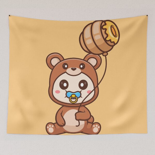 Item preview, Cute Baby Wearing Bear Costume with Honeycomb Balloon Cartoon Vector Icon Illustration designed and sold by hjian8219.