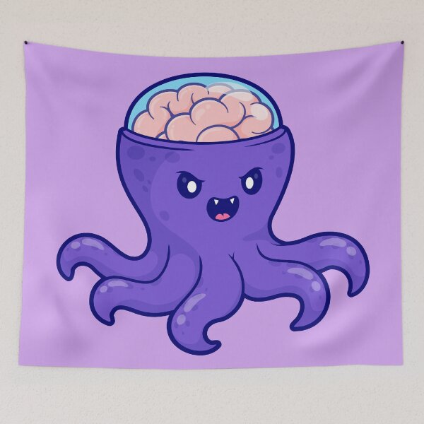 Item preview, Cute Octopus Monster with Brain Cartoon Vector Icon Illustration designed and sold by hjian8219.