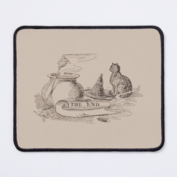 Item preview, "The End," 1917 Vintage Drawing of a Magic Cauldron, Cat Familiar, Pointed Hat; Witchcraft designed and sold by juiceboxvintage.