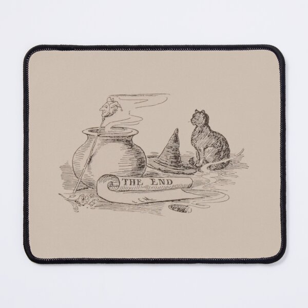 Item preview, "The End," 1917 Vintage Drawing of a Magic Cauldron, Cat Familiar, Pointed Hat; Witchcraft [Filled] designed and sold by juiceboxvintage.