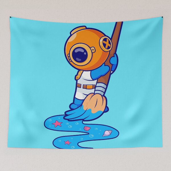 Item preview, Cute Diver Drawing Sea with Paint Brush Cartoon Vector Icon Illustration designed and sold by hjian8219.
