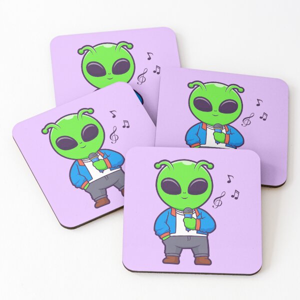 Item preview, Cute Alien Singing with Microphone Cartoon Vector Icon Illustration designed and sold by hjian8219.