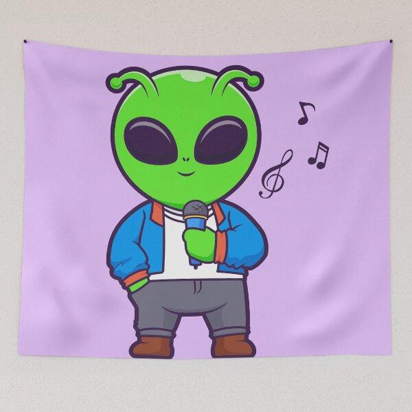 Item preview, Cute Alien Singing with Microphone Cartoon Vector Icon Illustration designed and sold by hjian8219.