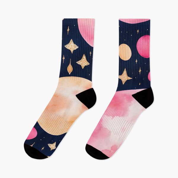 Item preview, Abstract Glamorous Space Watercolor Pink Planets Pattern with Gold and Navy designed and sold by kathrynchill.