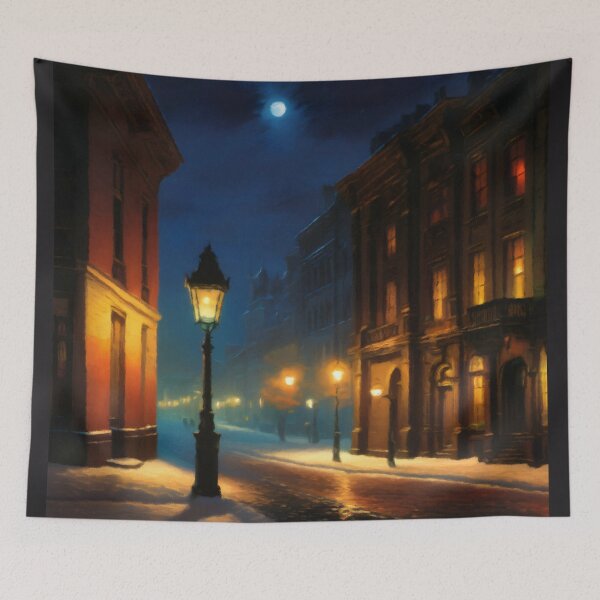 Item preview, Moonlit Serenity on Snowy Urban Street designed and sold by Zeph1.