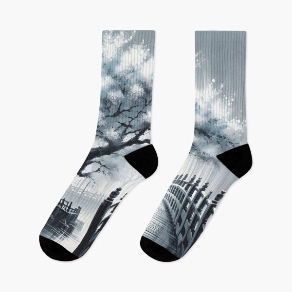 Item preview, Serene Winter Walk on a Japanese Bridge designed and sold by CitrineLinker.