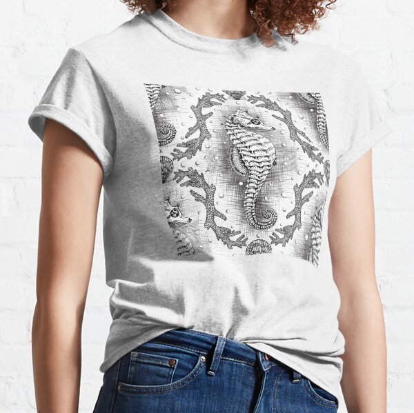 Item preview, Victorian Seahorse Damask in Black & White Antique Steampunk  designed and sold by LoreliDesigns.