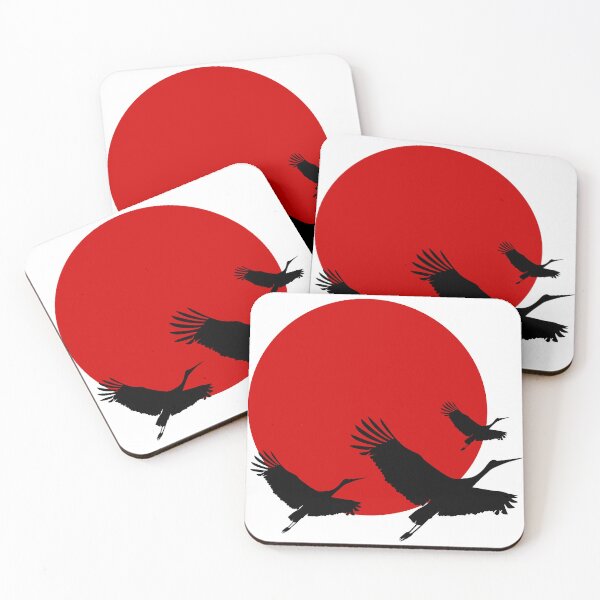 Item preview, Three black storks fly against the background of the red sun. Silhouettes. designed and sold by ZorianArt.