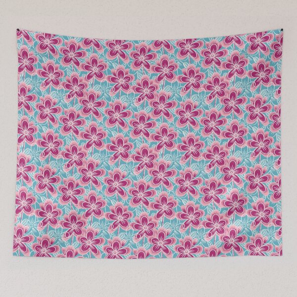 Item preview, Chalk flowers, pink on a light blue background designed and sold by Alex  Blud.