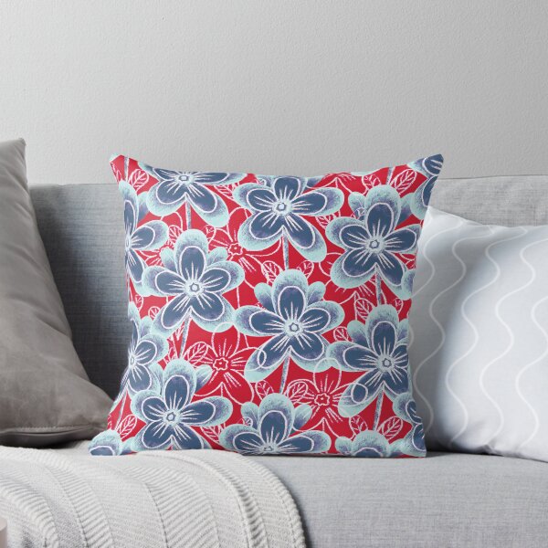 Item preview, Chalk flowers, blue on red background designed and sold by Alex  Blud.