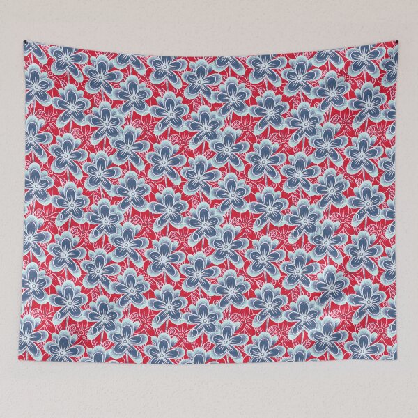 Item preview, Chalk flowers, blue on red background designed and sold by Alex  Blud.