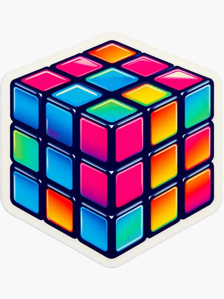 Neon glowing Rubik's cube on a black background on