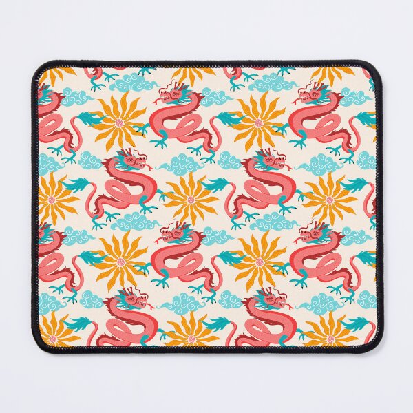 Item preview, Asian flying dragons in the clouds sky and sunny flowers pattern designed and sold by artgeige.