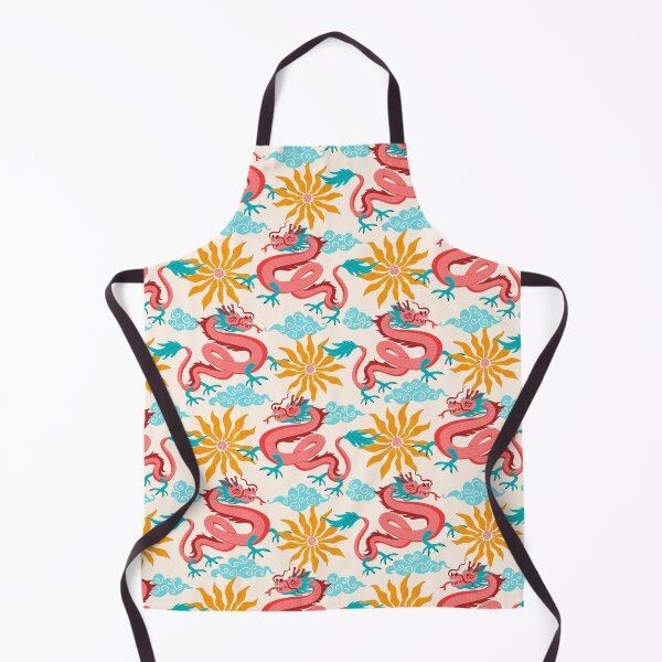 Item preview, Asian flying dragons in the clouds sky and sunny flowers pattern designed and sold by artgeige.
