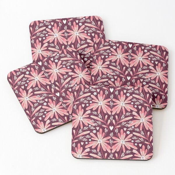 Item preview, Large daisies, Pink on burgundy background designed and sold by Alex  Blud.
