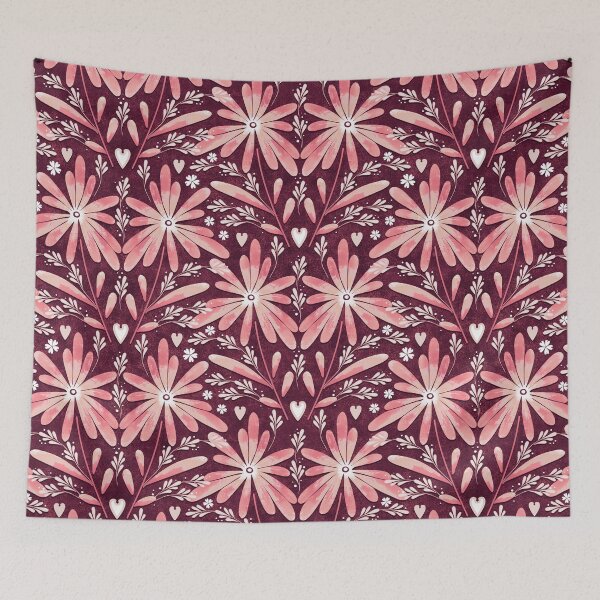 Item preview, Large daisies, Pink on burgundy background designed and sold by Alex  Blud.