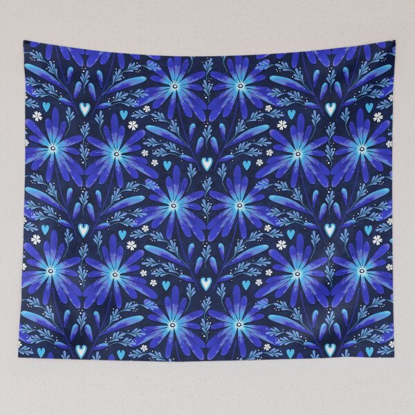 Item preview, Large daisies, Bright blue on a dark blue background designed and sold by Alex  Blud.
