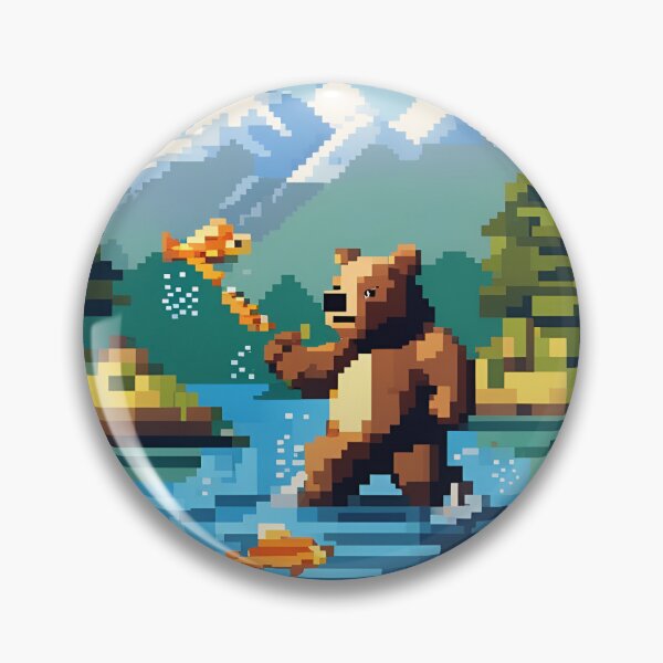 Item preview, Pixel Art Bear Catching Fish designed and sold by TrendyGalaxy.