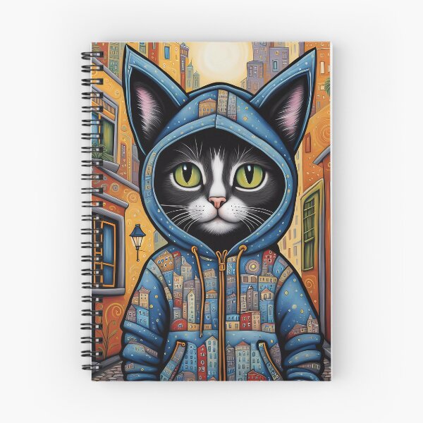 Item preview, Folk Art apprehensive Kitten wearing a hoodie in a big city back alley designed and sold by Colin Bentham.