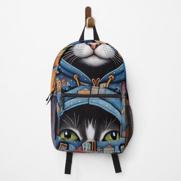 Item preview, Folk Art apprehensive Kitten wearing a hoodie in a big city back alley designed and sold by Colin Bentham.