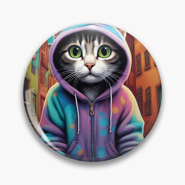 Item preview, Folk Art apprehensive Kitten wearing a hoodie in a big city back alley designed and sold by Colin Bentham.