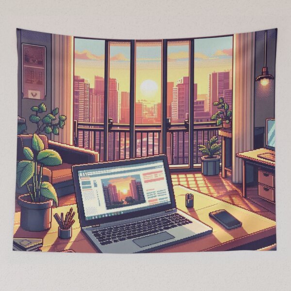 Item preview, Pixelart style city landscape designed and sold by MemeMelodies.