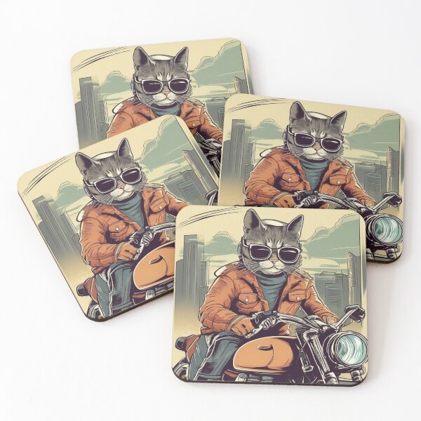 Item preview, Motorcycle Cat with Leather Jacket - Dynamic Comic Illustration designed and sold by butikoshop.