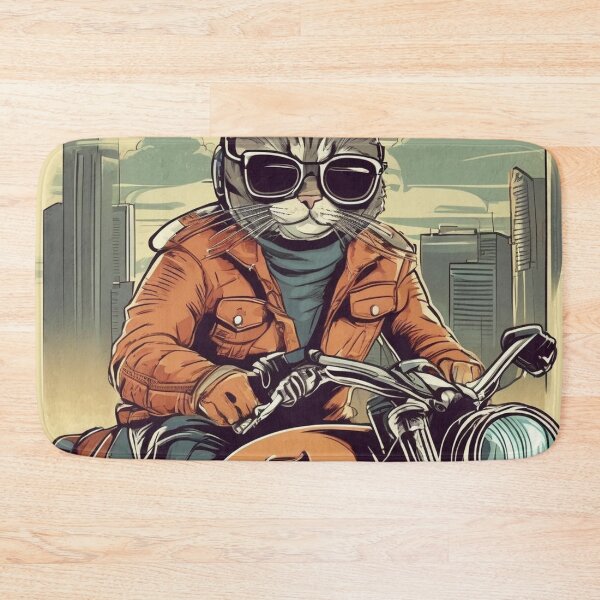 Item preview, Motorcycle Cat with Leather Jacket - Dynamic Comic Illustration designed and sold by butikoshop.